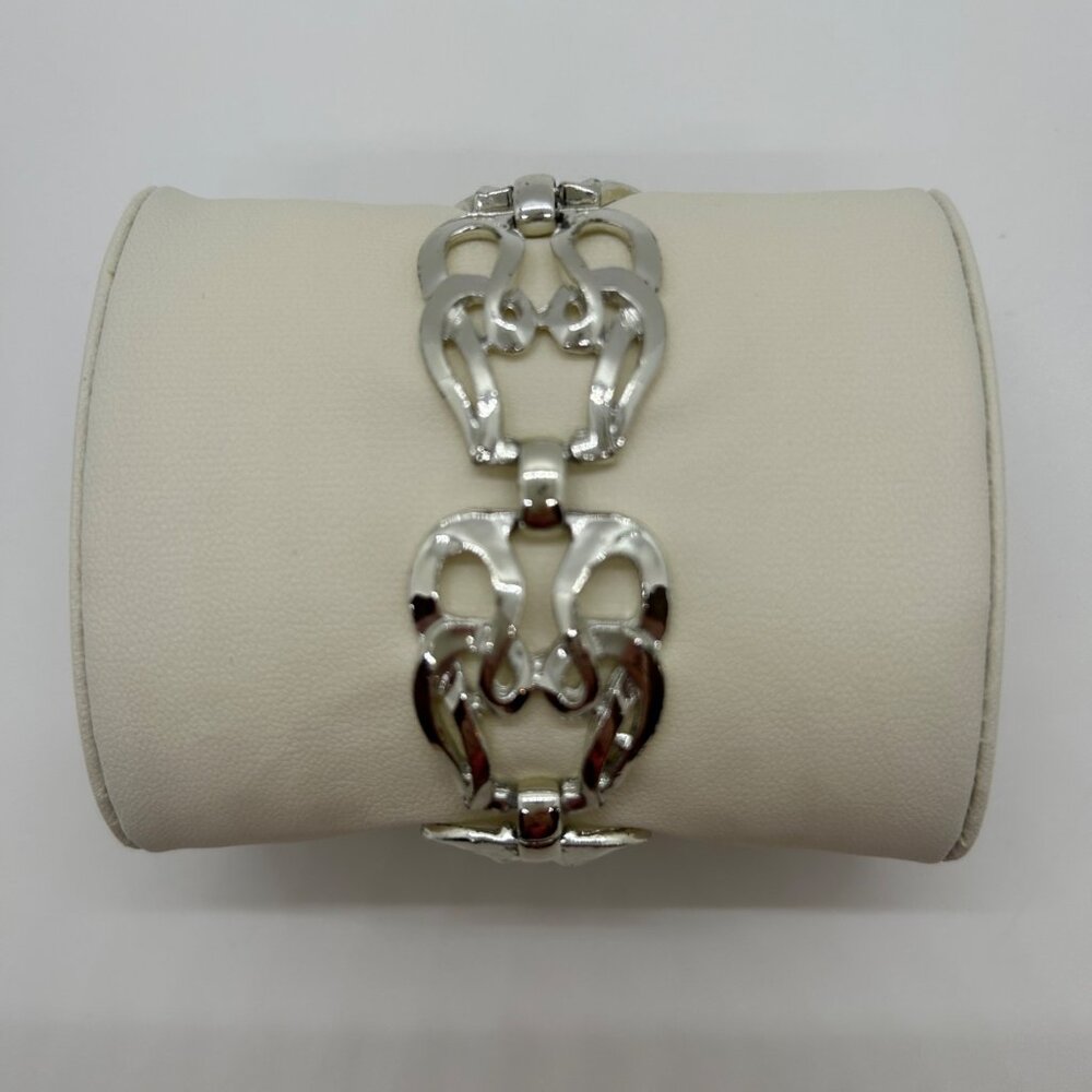 Vintage Modernist Silver-Tone Bracelet Bold Link Statement Retro Chunky 1970s 7" - Picture 4 of 10